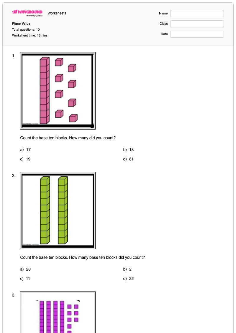 Place Value - Printable Place-value-in-millions Worksheets Class 1 - Wayground