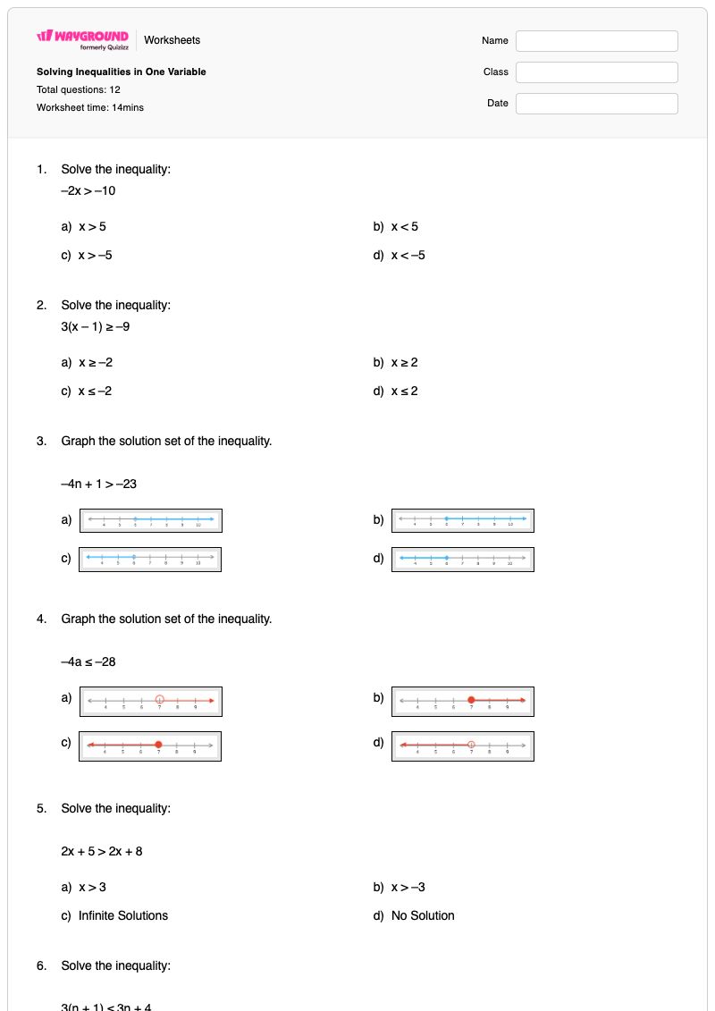 Solving Inequalities in One Variable - พิมพ์ได้ Solving-for-a-variable เวิร์กชีท - Wayground