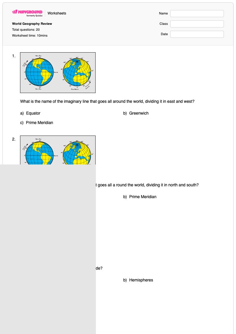World Geography Review - Printable Latitude-and-longitude Worksheets - Wayground