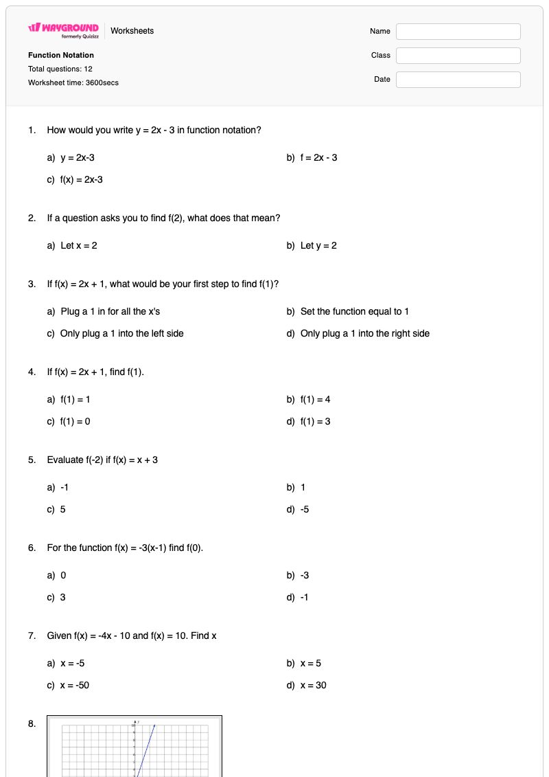 Function Notation - พิมพ์ได้ เครื่องจักรฟังก์ชัน เวิร์กชีท - Wayground