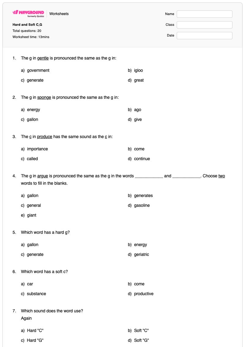 Hard and Soft C,G - Printable Hard-c-sound Worksheets Kindergarten - Wayground