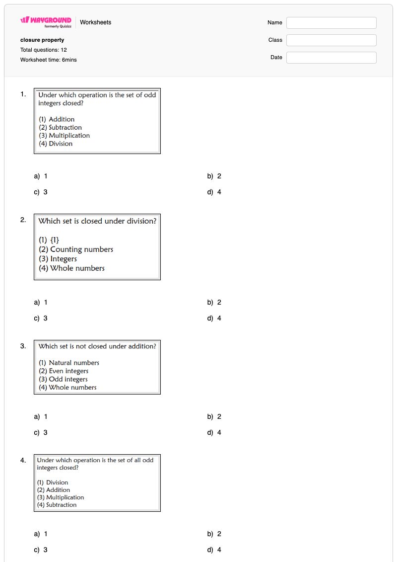 closure property - Printable Properties-of-rational-numbers Worksheets Grade 9 - Wayground