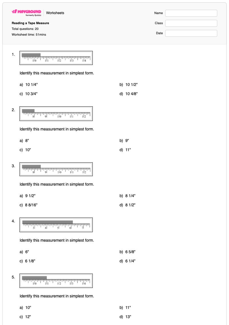 Reading a Tape Measure - Printable Reading-a-tape-measure Worksheets - Wayground