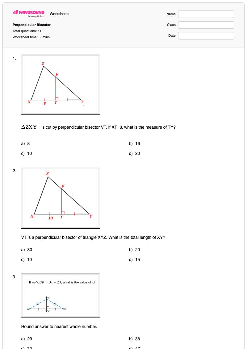 Perpendicular Bisector - พิมพ์ได้ เส้นแบ่งครึ่งตั้งฉาก เวิร์กชีท - Wayground
