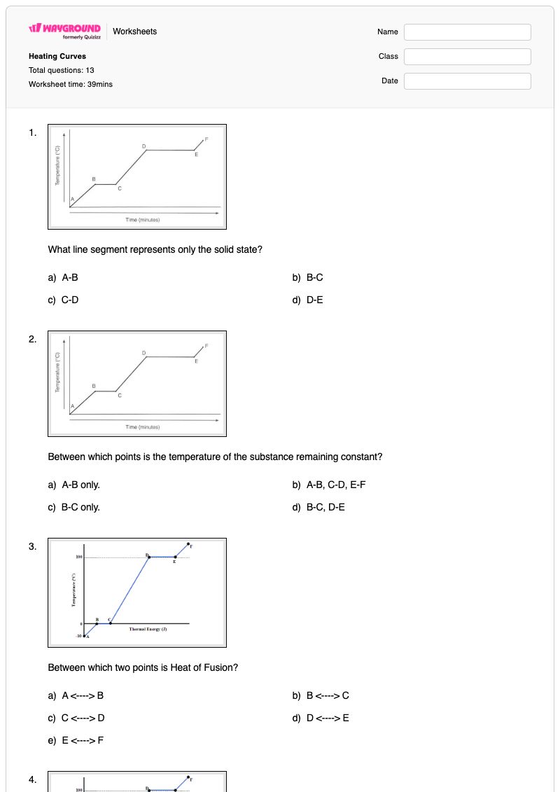 Heating Curves - พิมพ์ได้ เส้นโค้งความร้อน เวิร์กชีท - Wayground