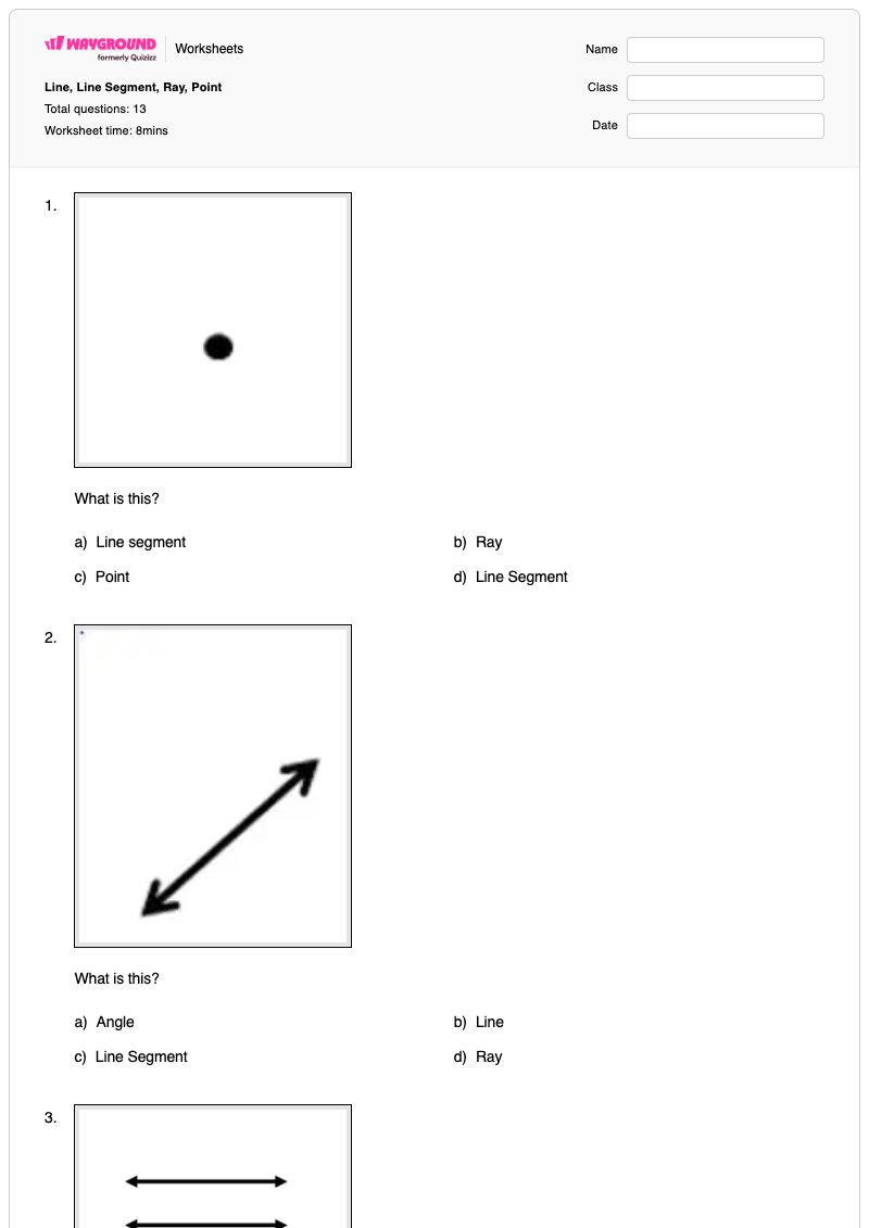 Line, Line Segment, Ray, Point - Printable Line-segments Worksheets - Wayground