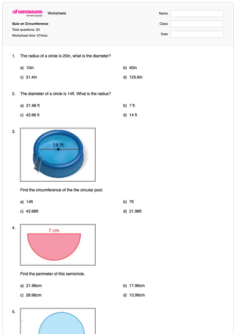Quiz on Circumference - Printable Perimeter Worksheets - Wayground