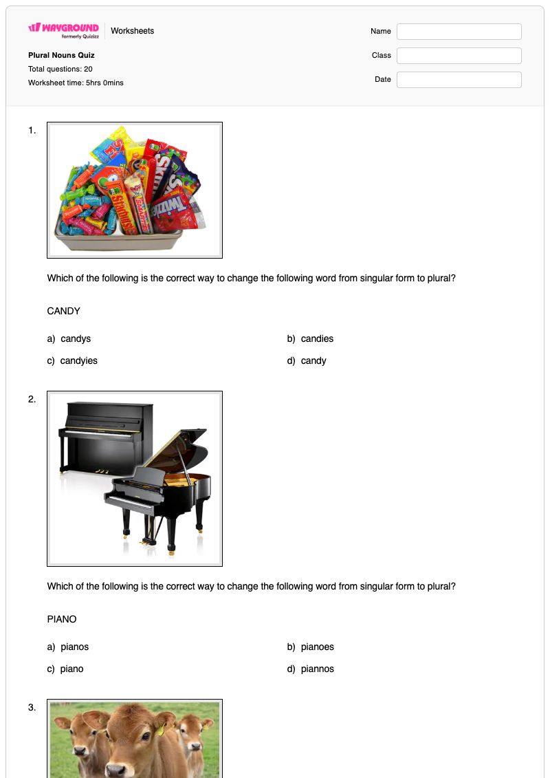 Plural Nouns Quiz - Printable Apostrophes-in-plural-possessive-nouns Worksheets Class 5 - Wayground