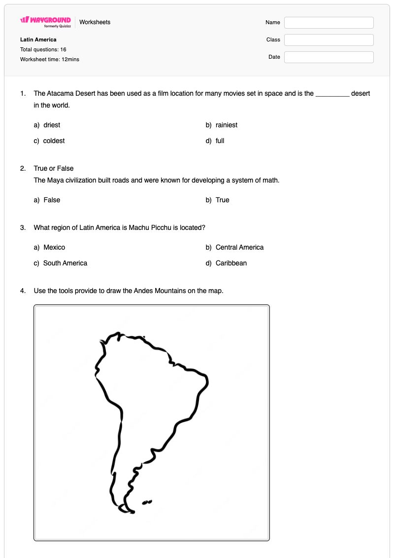 Latin America - Printable Countries-in-south-america Worksheets - Wayground