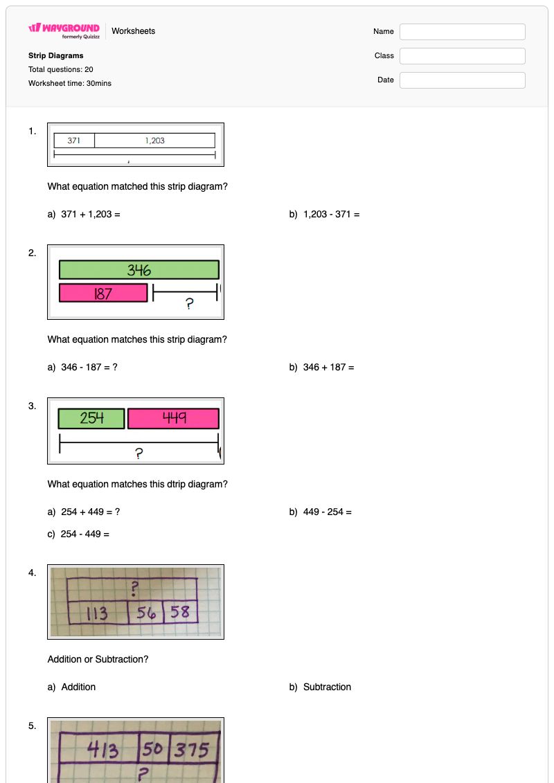 Strip Diagrams - Printable Hanger-diagrams Worksheets Class 4 - Wayground