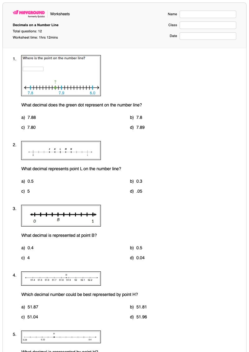 Decimals on a Number Line - Printable Fractions-on-a-number-line Worksheets - Wayground