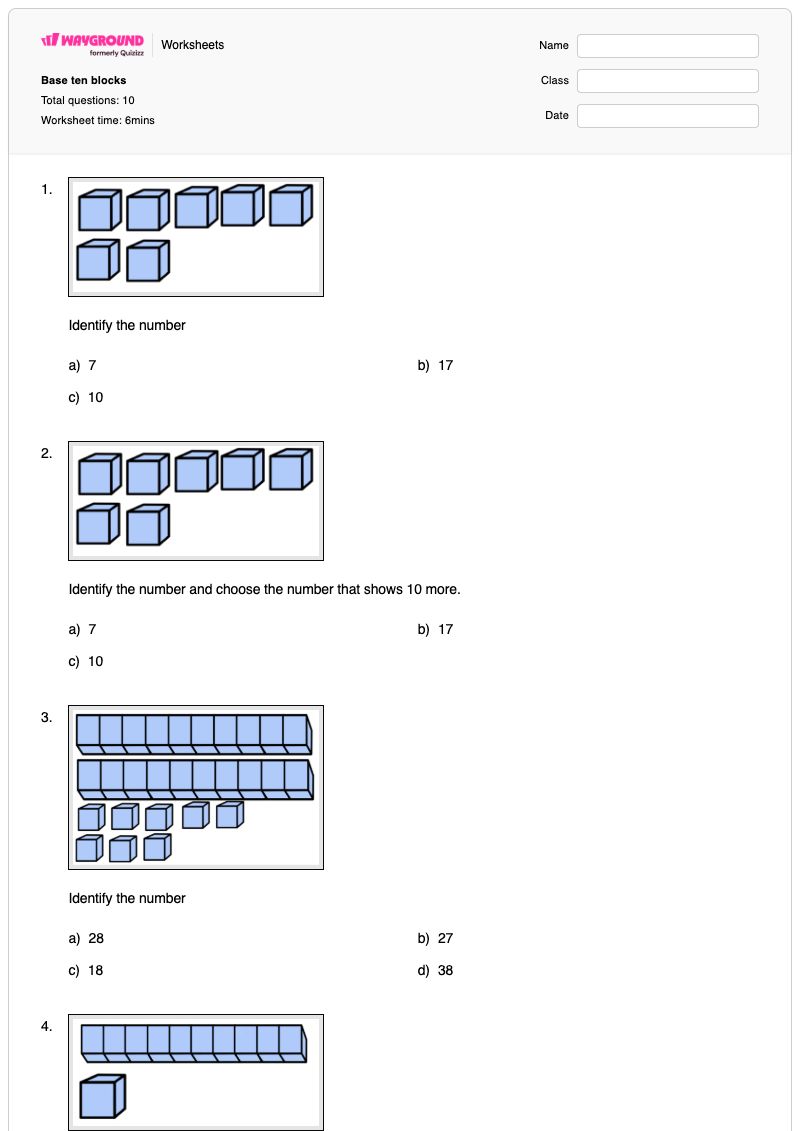 Base ten blocks - Printable Subtraction Worksheets - Wayground