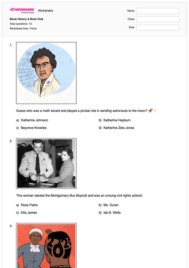 Black History & Book Club - Printable Maya-angelou Worksheets Grade 9 - Wayground