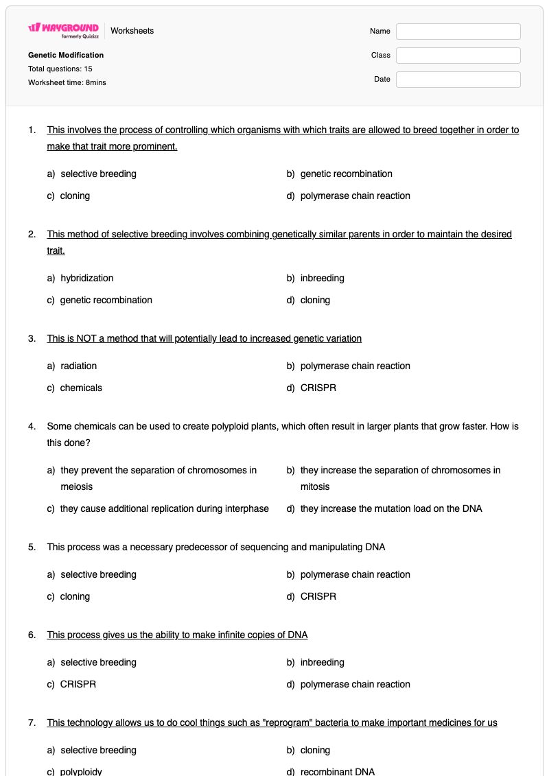 Genetic Modification - Imprimível Sequenciamento Fichas-de-trabalho - Wayground