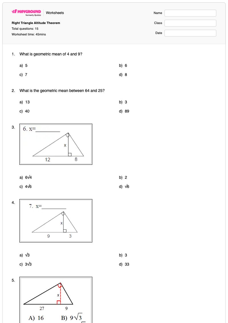 Right Triangle Altitude Theorem - พิมพ์ได้ Altitude-of-a-triangle เวิร์กชีท - Wayground