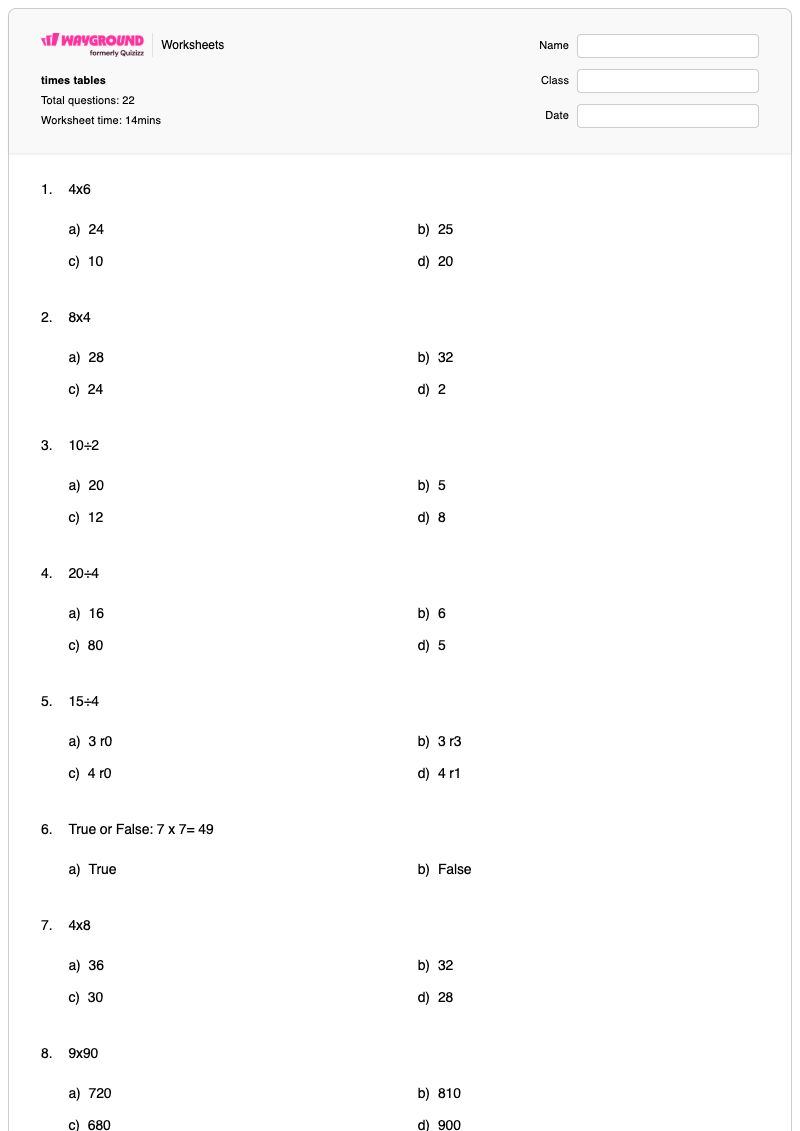 times tables - Printable Division Worksheets - Wayground