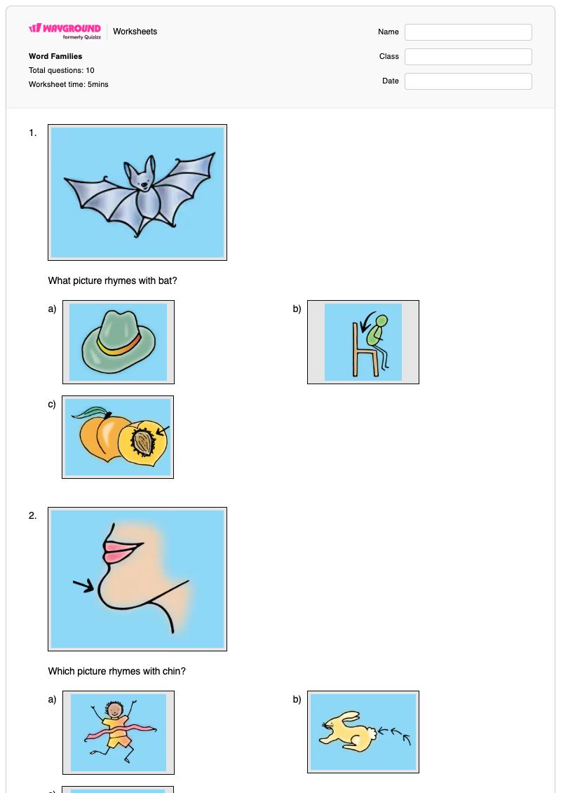Word Families - Printable Word-families Worksheets - Wayground