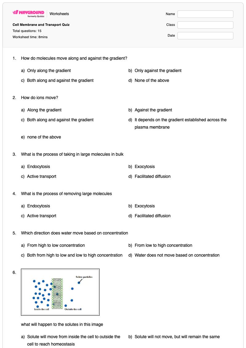 Cell Membrane and Transport Quiz - Printable Osmosis-and-tonicity Worksheets Class 9 - Wayground