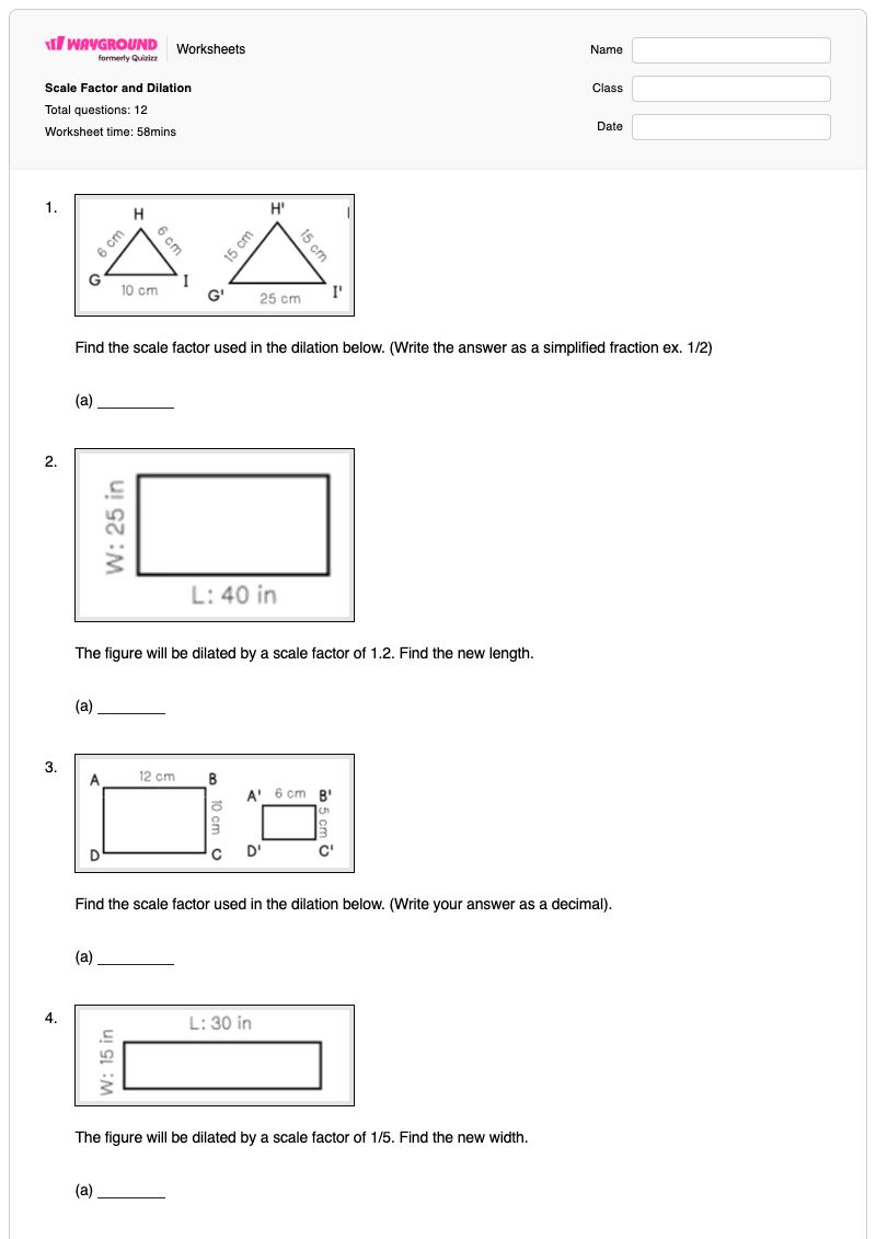 Scale Factor and Dilation - พิมพ์ได้ Scale-factor เวิร์กชีท - Wayground