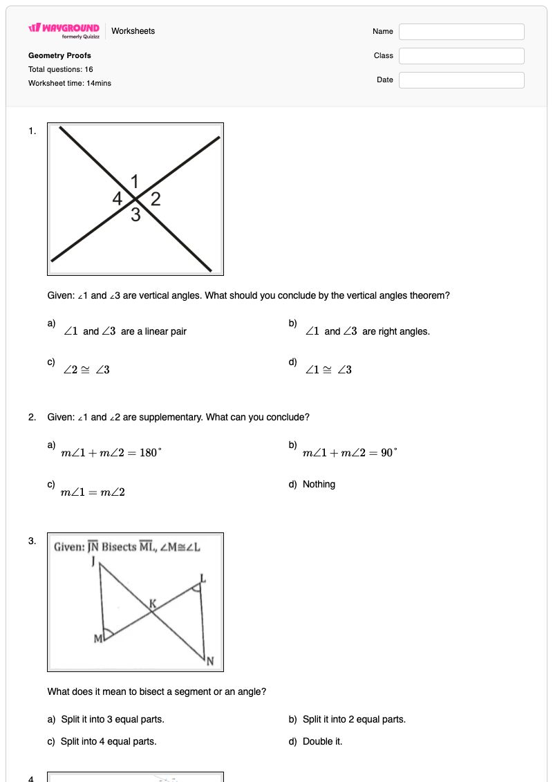 Geometry Proofs - Printable Congruence Worksheets - Wayground