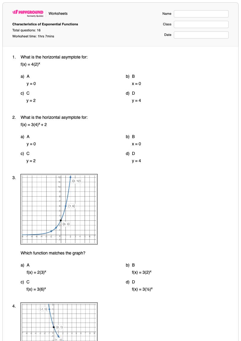 Characteristics of Exponential Functions - พิมพ์ได้ Function-characteristics เวิร์กชีท - Wayground
