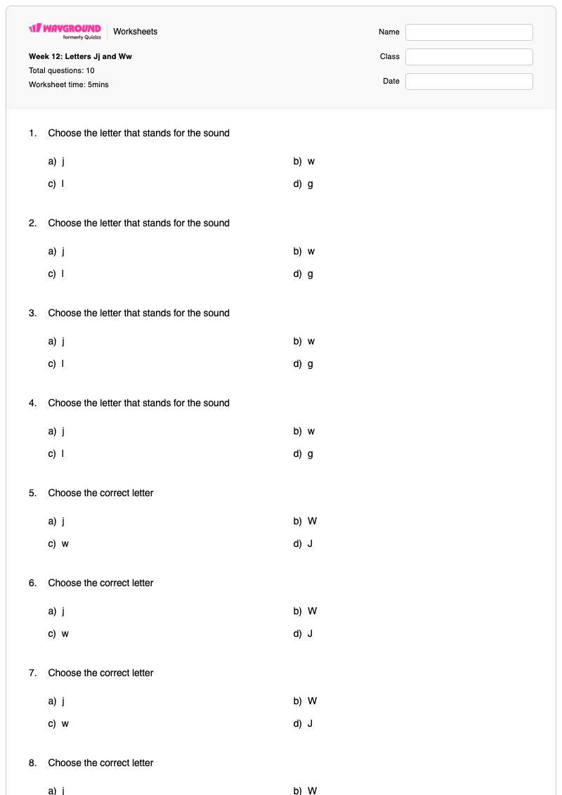 Week 12: Letters Jj and Ww - Printable The-letter-w Worksheets - Wayground