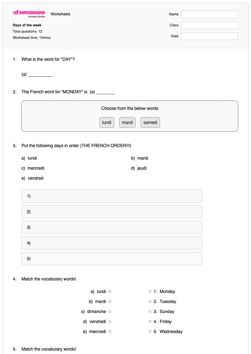 Days of the week - Printable Days-of-the-week Worksheets - Wayground