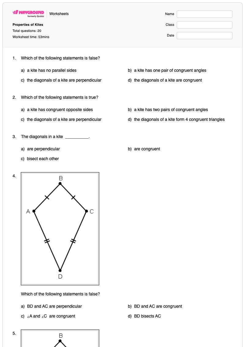 Properties of Kites - Printable Properties-of-kites Worksheets - Wayground