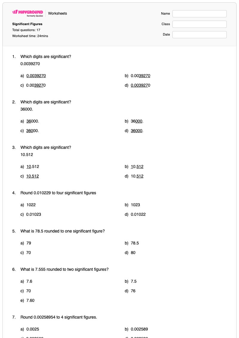 Significant Figures  - พิมพ์ได้ Significant-figures เวิร์กชีท ระดับ 10 - Wayground