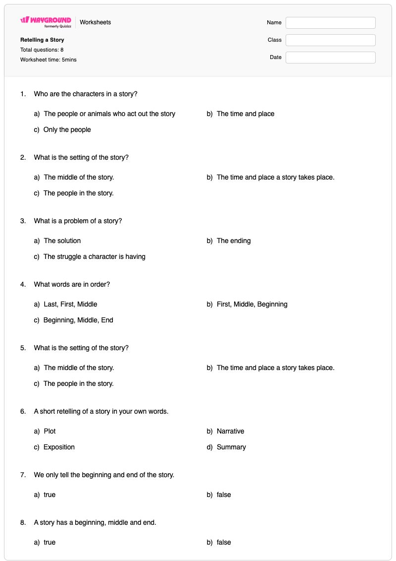 Retelling a Story - Printable Retelling Worksheets Kindergarten - Wayground