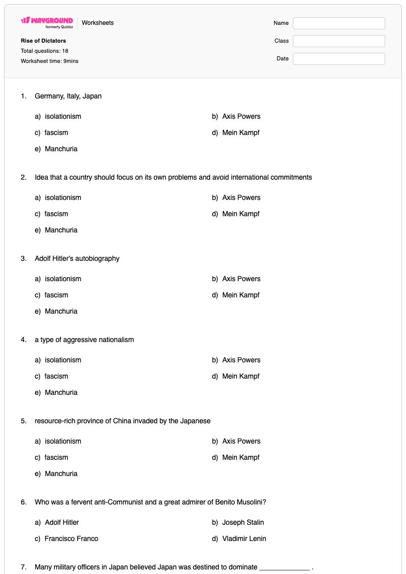 Rise of Dictators - Printable Rise-of-dictators Worksheets - Wayground