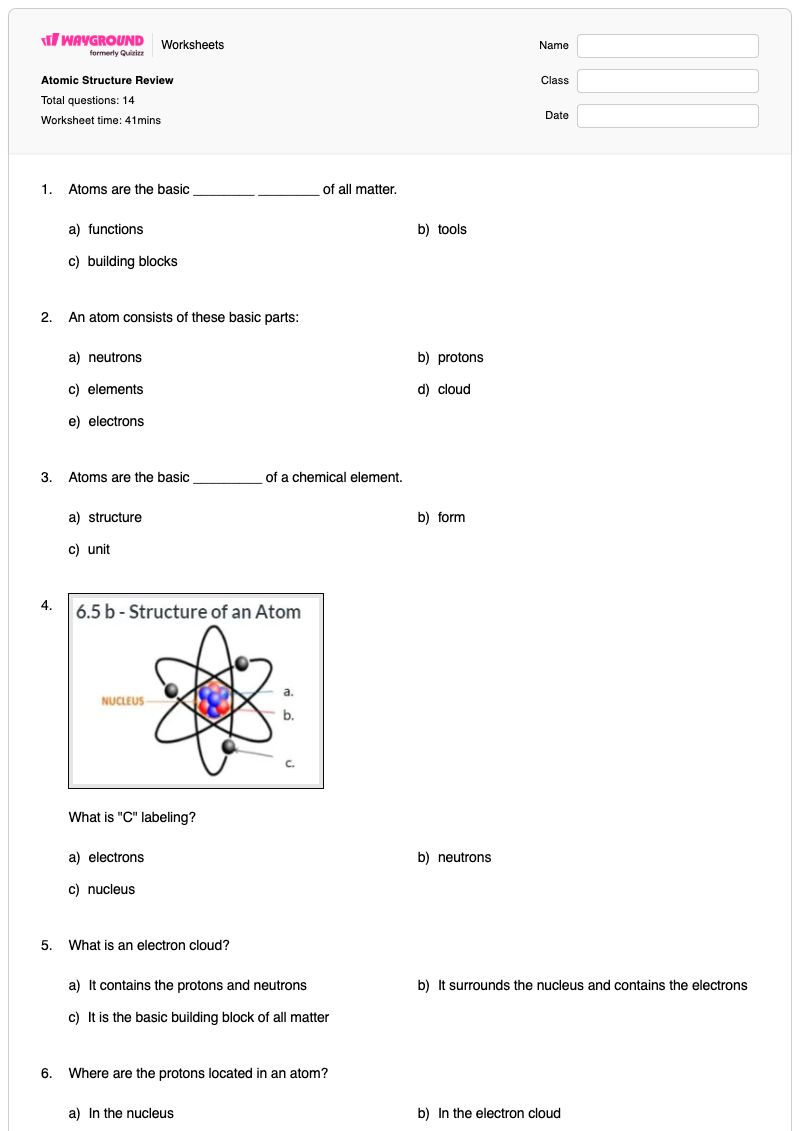 Atomic Structure Review - Printable Labeling-atoms Worksheets Kindergarten - Wayground