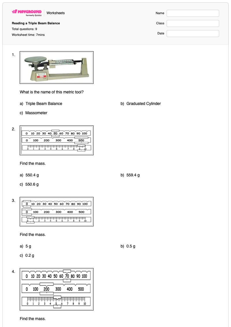Reading a Triple Beam Balance - Printable Triple-beam-balance Worksheets Class 8 - Wayground
