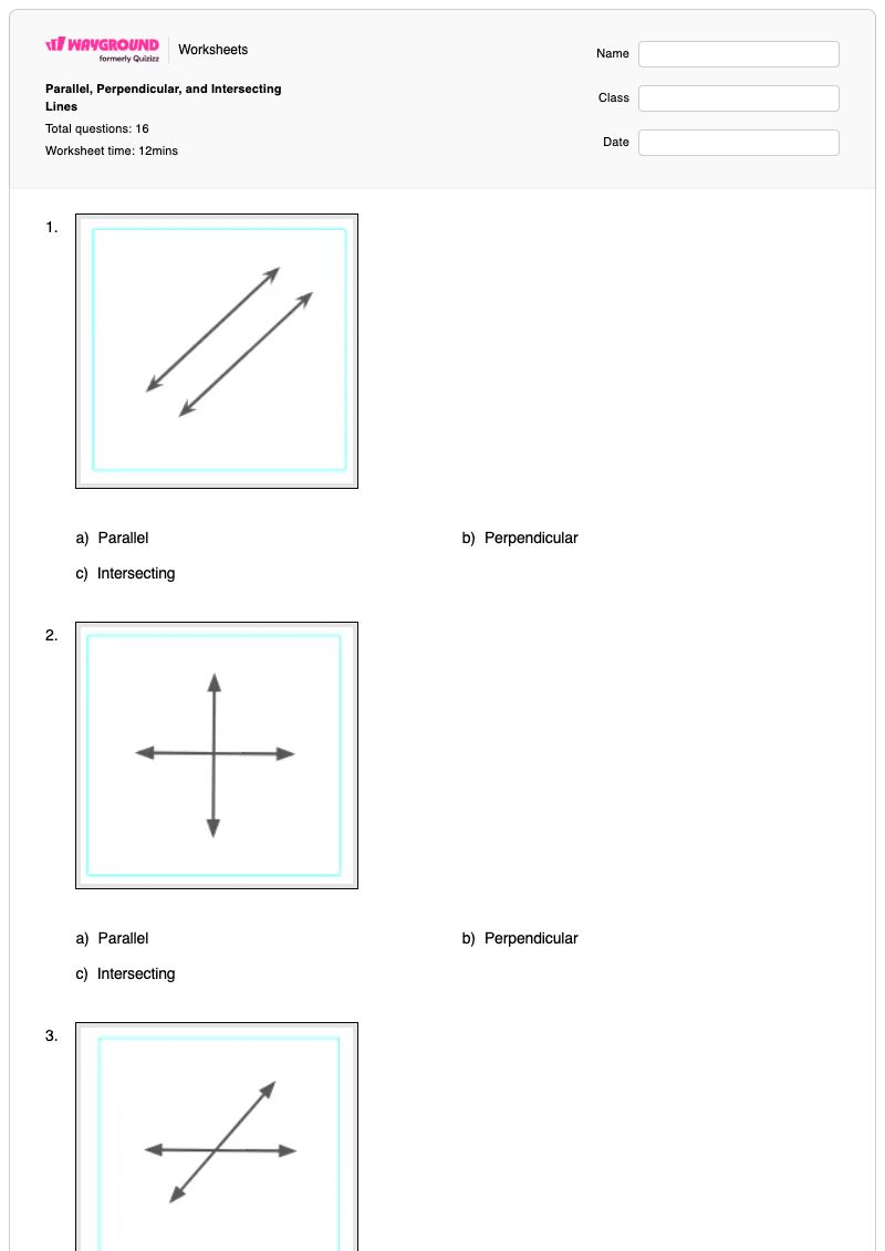 Parallel, Perpendicular, and Intersecting Lines - พิมพ์ได้ เส้นขนานและเส้นตั้งฉาก เวิร์กชีท - Wayground