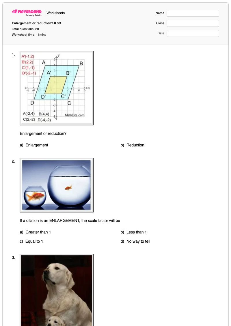 Enlargement or reduction? 8.3C - พิมพ์ได้ Scale-factor เวิร์กชีท - Wayground