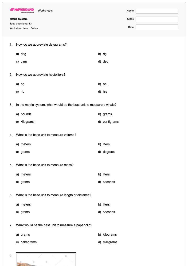 Metric System - Printable Metric-measurement Worksheets - Wayground