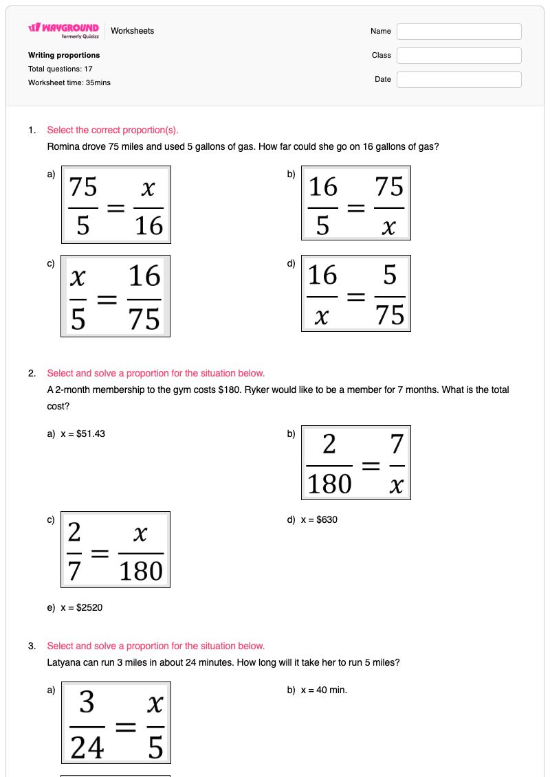 Writing proportions - พิมพ์ได้ Writing-checks เวิร์กชีท ระดับ 7 - Wayground