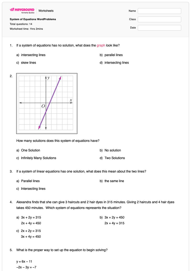 System of Equations WordProblems - Printable Systems-of-equations Worksheets - Wayground