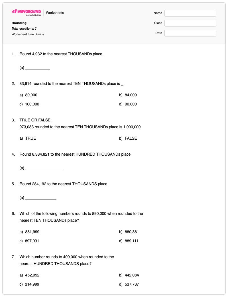 Rounding - Printable Rounding-to-the-nearest-thousand Worksheets - Wayground