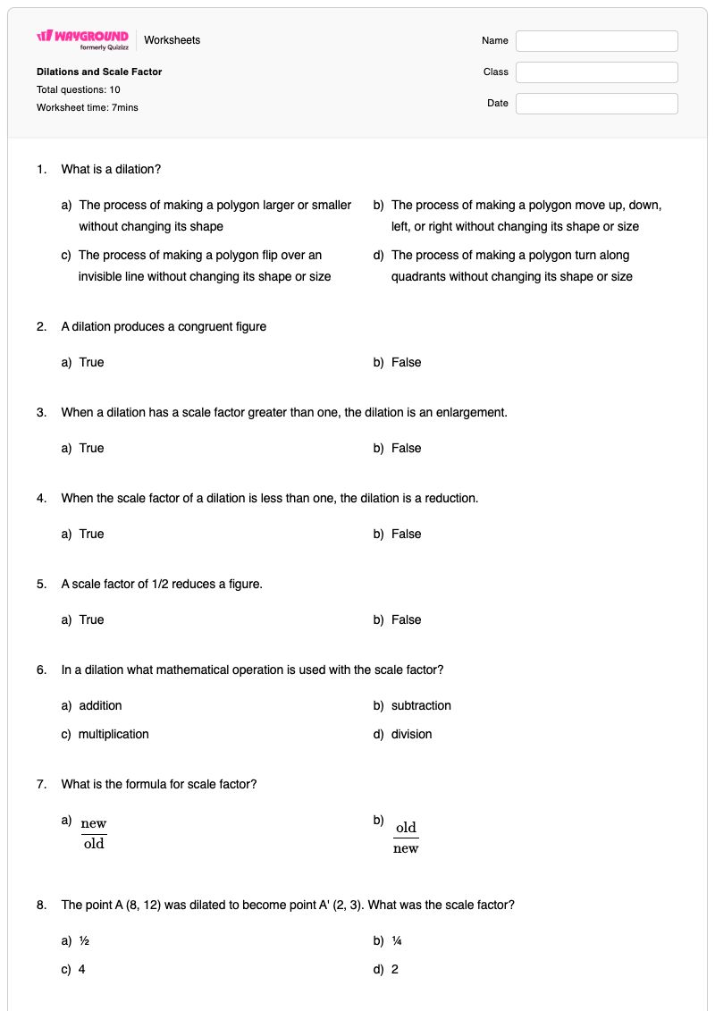 Dilations and Scale Factor - พิมพ์ได้ Scale-factor เวิร์กชีท - Wayground