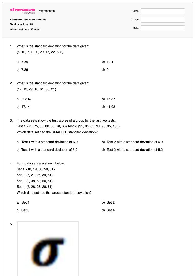 Standard Deviation Practice - Nadający się do druku Zmienność Karty-pracy Klasa 12 - Wayground