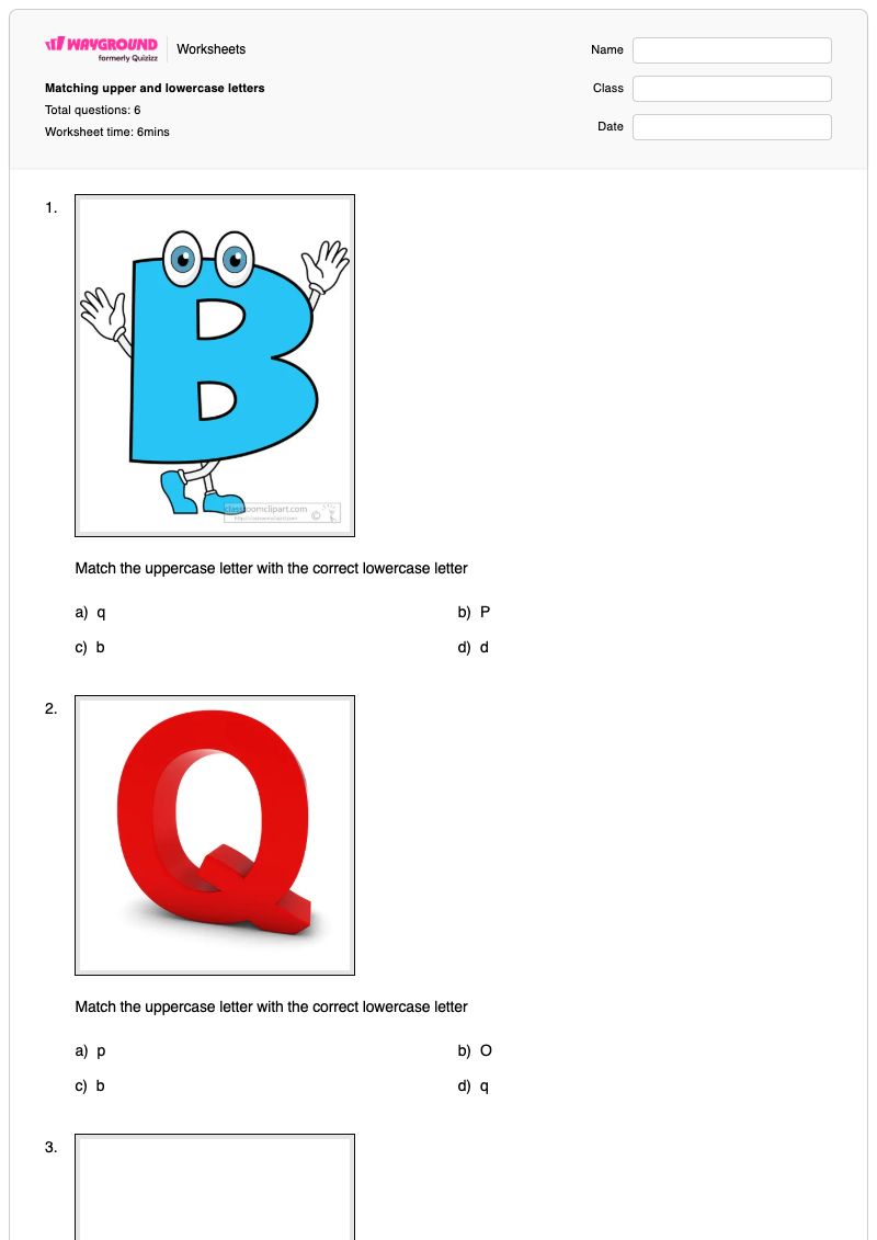 Matching upper and lowercase letters - พิมพ์ได้ Letter-matching เวิร์กชีท - Wayground