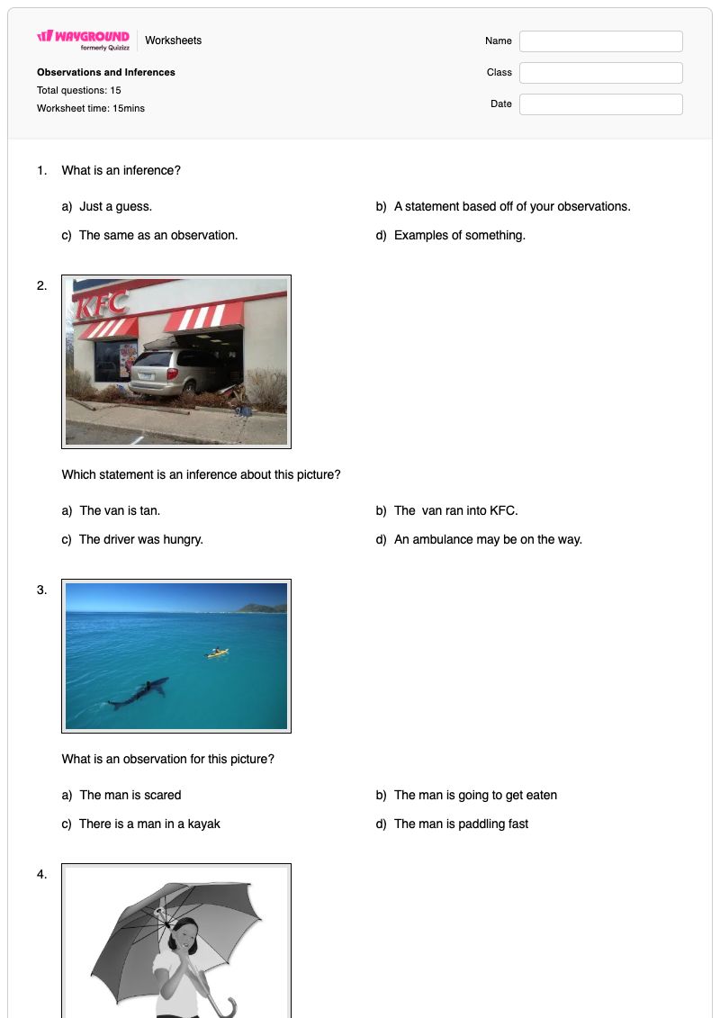 Observations and Inferences - Printable Observation-and-inference Worksheets Year 4 - Wayground