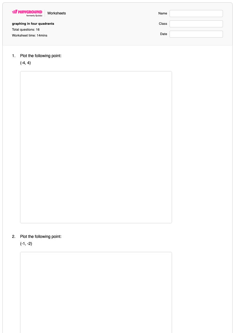 graphing in four quadrants - พิมพ์ได้ Graphing-points เวิร์กชีท ระดับ 6 - Wayground