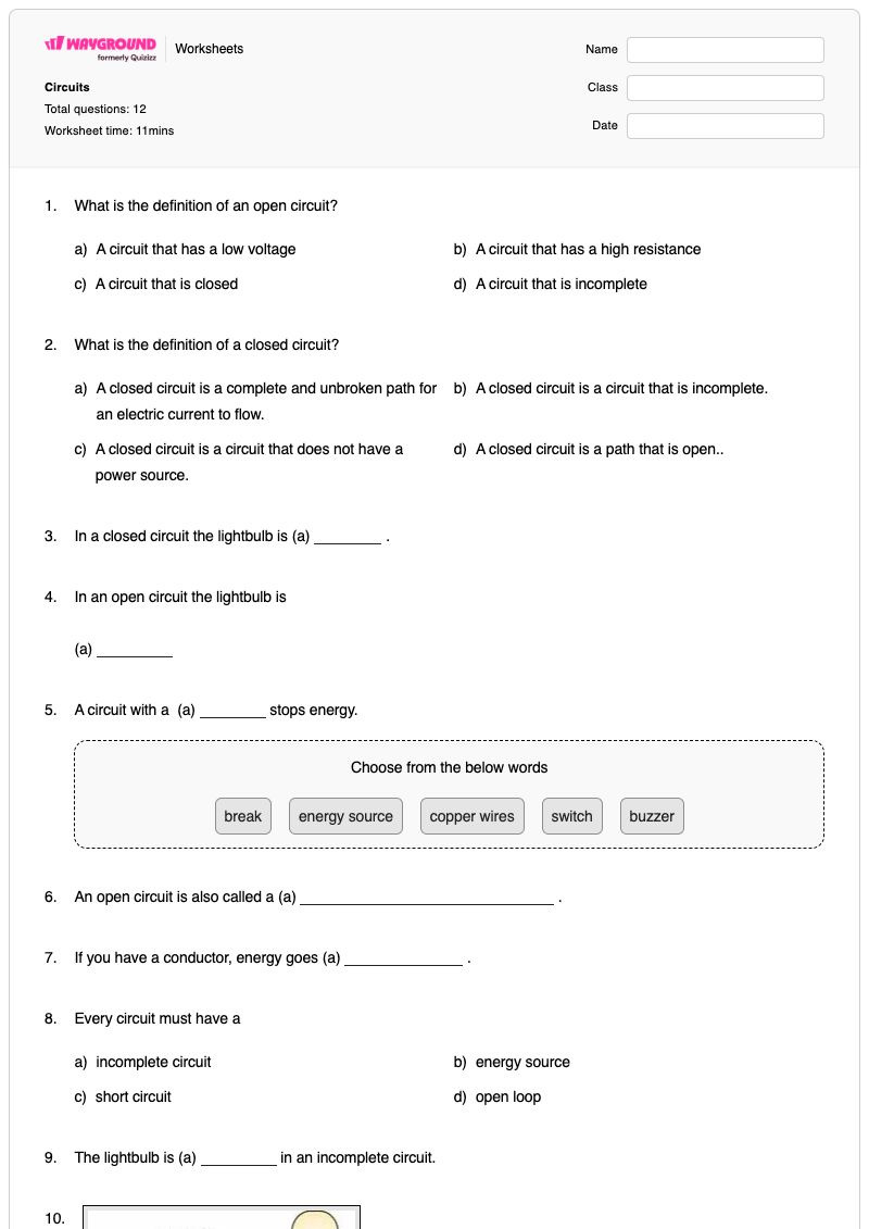 Circuits - Printable Circuit-calculations Worksheets - Wayground