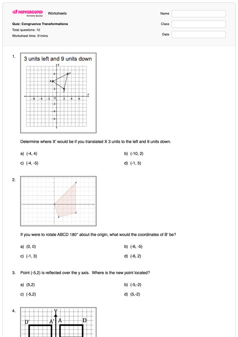 Quiz: Congruence Transformations - Printable Congruence Worksheets - Wayground