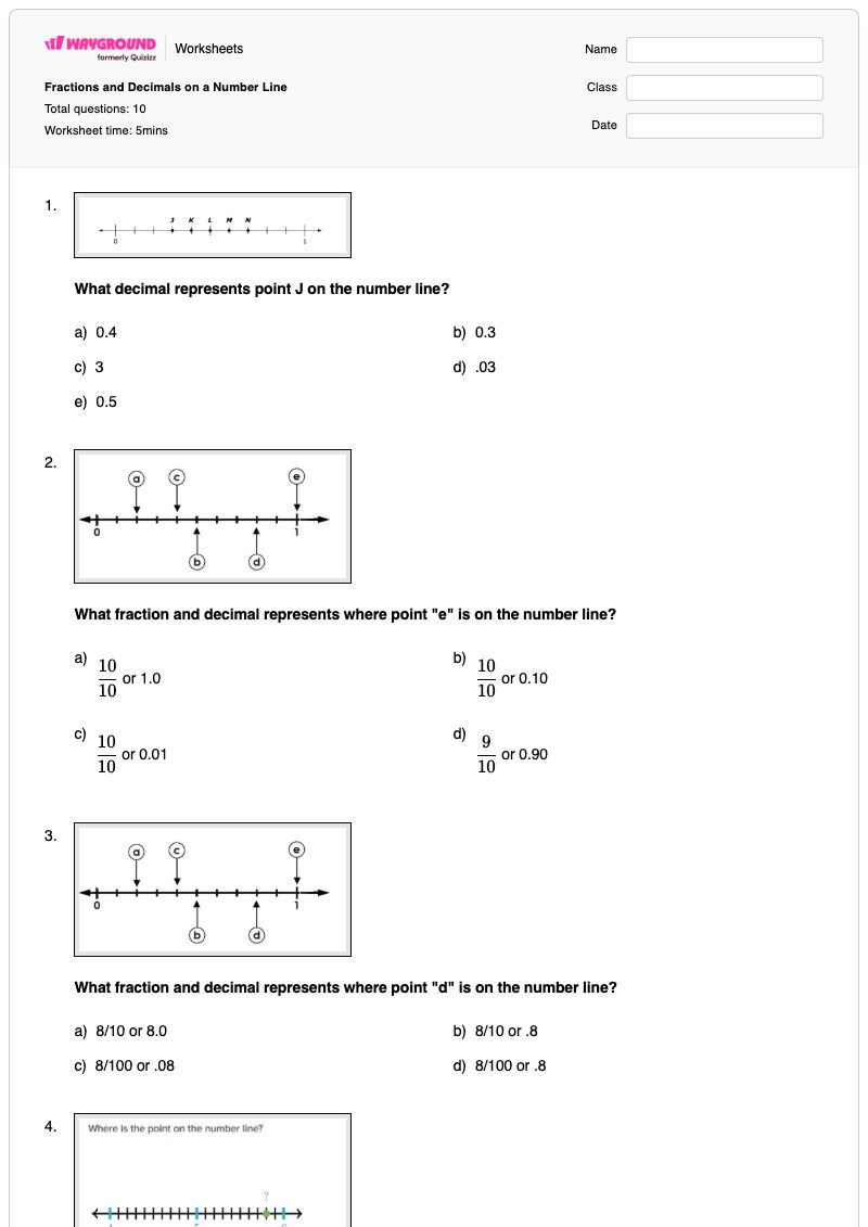Fractions and Decimals on a Number Line  - Printable Fractions-on-a-number-line Worksheets - Wayground