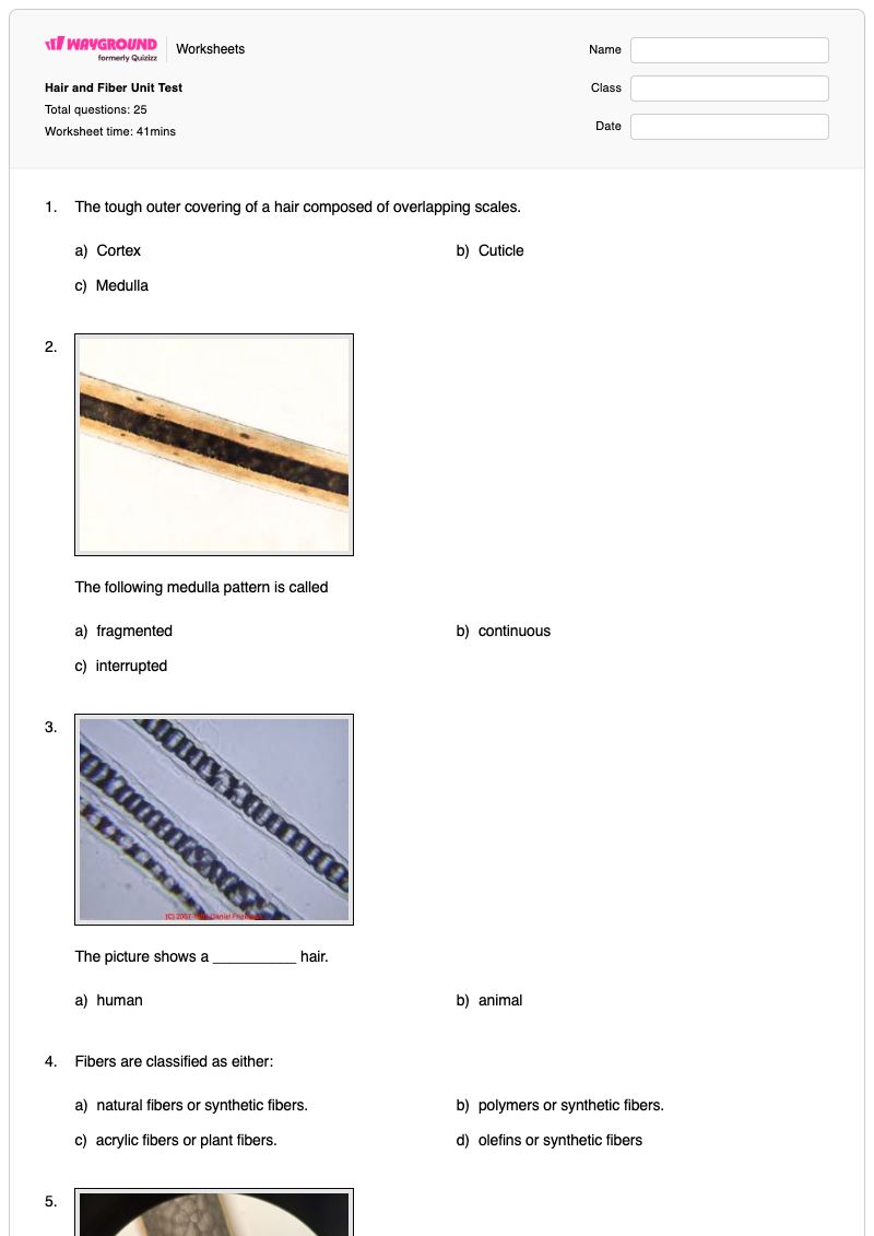 Hair and Fiber Unit Test - Printable Hair-and-fiber-analysis Worksheets - Wayground
