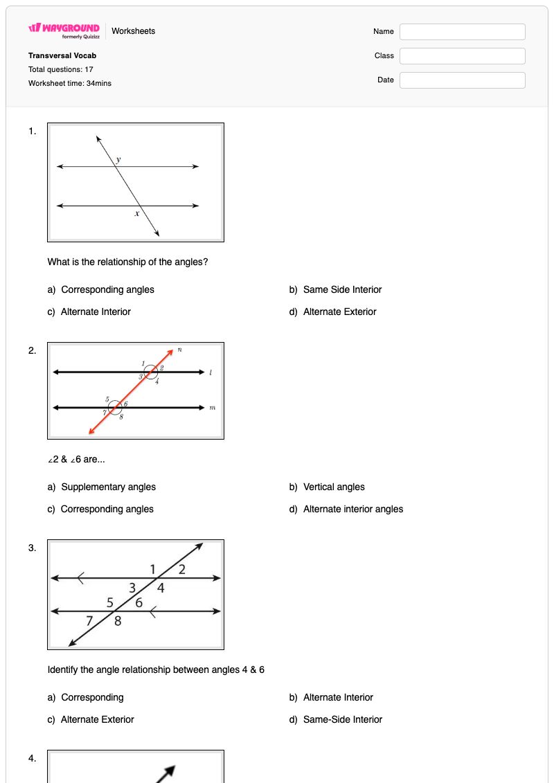 Transversal Vocab - พิมพ์ได้ Area-of-right-triangle เวิร์กชีท - Wayground