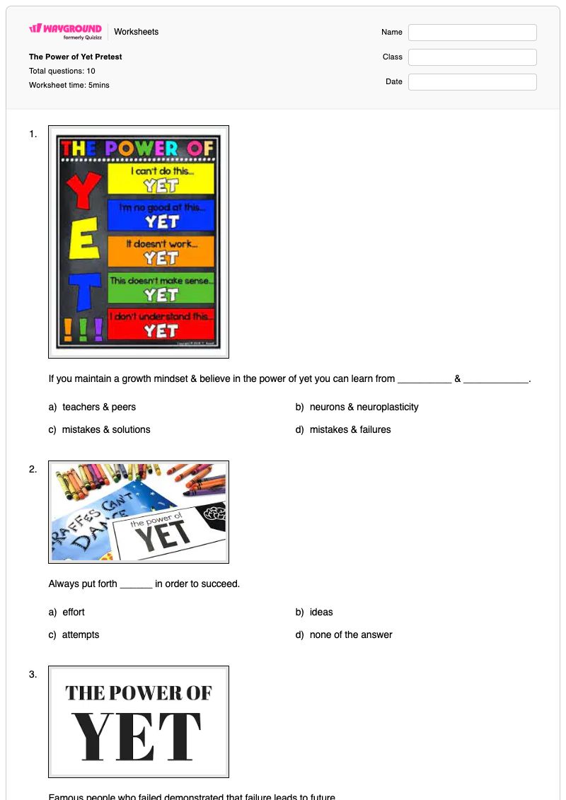 The Power of Yet Pretest - Printable Power-to-a-power Worksheets - Wayground